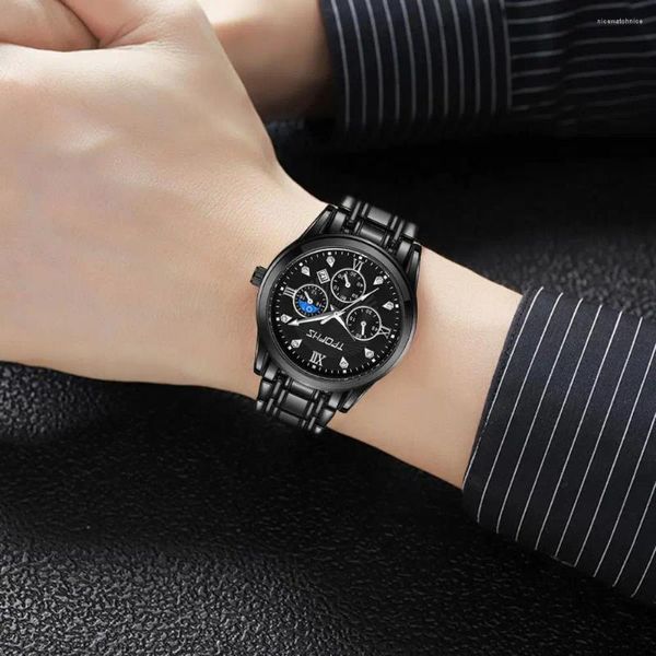 Montres-bracelets hommes montre élégante luxe chronographe phase de lune montres pour hommes pour affaires vêtements de cérémonie habillés