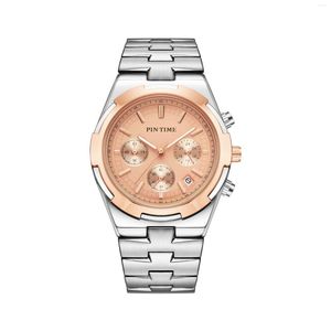 Montres-bracelets hommes mode montre à Quartz argent-Rose acier inoxydable outre-mer chronographe 41mm poignet pour données automatiques étanches