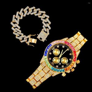Montres-bracelets hommes glacés montres de luxe plein diamant or acier inoxydable montre à Quartz mâle horloge cadeau Relogio Masculino