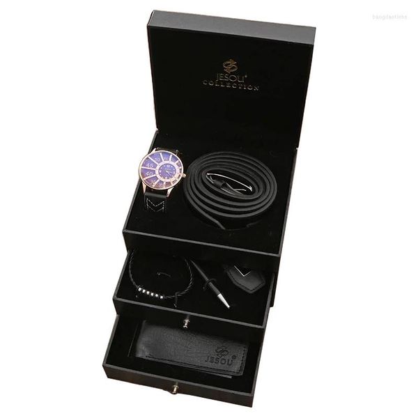 Montres-bracelets hommes luxe coffret cadeau boîte mode affaires montre en cuir portefeuille ceinture hommes Bracelet porte-clés stylo à bille présent pour