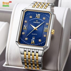 Montres-bracelets Hommes De Luxe En Acier Inoxydable Montre En Or Top Marque Genève Rectangle Quartz Homme Montres D'affaires Hommes Relogio MasculinoMontres-bracelets