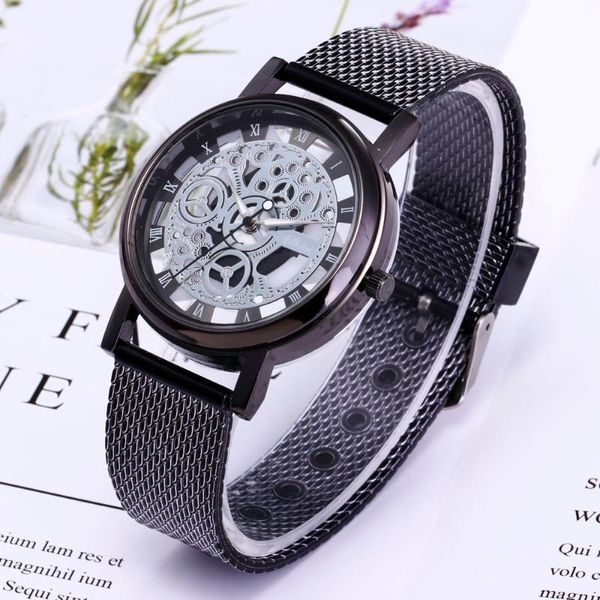 Montres-bracelets hommes luxe en acier inoxydable Quartz militaire Sport bande cadran montre-bracelet mode évider analogique numérique cadeau montres-bracelets