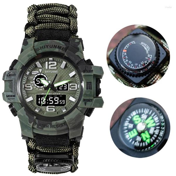 Montre-bracelets Hommes Mélangers de sports militaires LED Digital Watchs Compass Outdoor Multi-fonction imperméable Quartz Watch Relogie Masculino 2201D