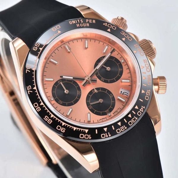 Montres-bracelets Hommes Multifonction Quartz VK63 Mouvement Chronographe Montre Verre Saphir Panda Eye Cadran Stérile Boîtier En Or Rose Bracelet En Caoutchouc