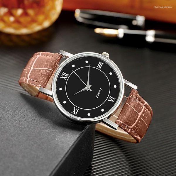 Relojes de pulsera para hombre, reloj de cuarzo, marca superior, moda informal, vestido de lujo, relojes con correa de cuero marrón genuino con Relojes impermeables