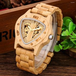Polshorloges voor heren automatische mechanische horloges Triangle Dial Natuurlijke stijlvolle bamboe /zebrawood houten armband Watchband mannelijk