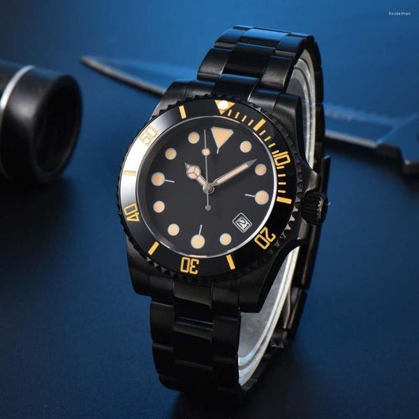 Relojes de pulsera Reloj de negocios para hombres PVD Caja negra Correa Cristal de zafiro NH35A Movimiento 40 mm Mecánico impermeable