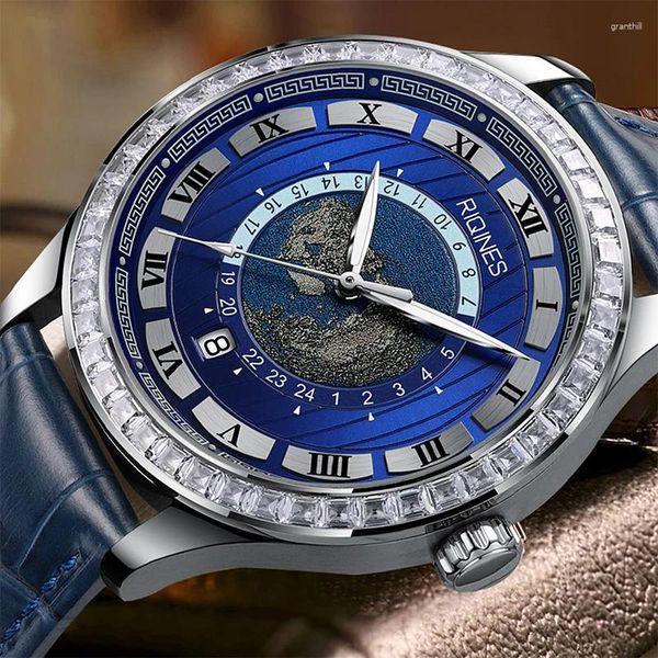 Montre-bracelets Gift Men's Ocean Star Full Automatic mécanique ATTENDRE AVEC EXQUISITE Square Stone Night Glow Effrowproofing Year