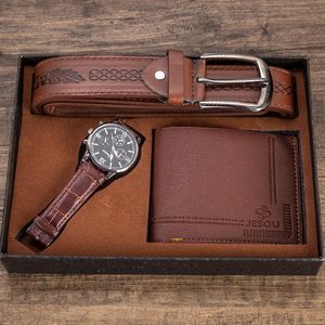 Relojes de pulsera Conjunto de regalo para hombres Reloj bellamente empaquetado Cartera Cinturón de cuero Venta Combinación creativa