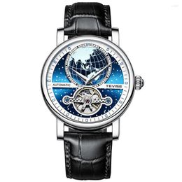 Montres-bracelets pour hommes de luxe automatique mécanique montre squelette volant d'inertie boîtier rond lumineux étanche horloge Reloj Hombre