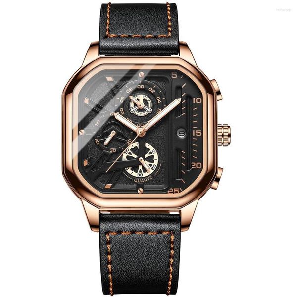 Relojes de pulsera de lujo para hombre, relojes deportivos con esfera cuadrada, cronógrafo resistente al agua de cuarzo inusual 2023, reloj de pulsera para hombre, reloj Saat