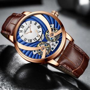 Polshorloges heren mechanisch horloge automatische roestvrijstalen blauwe wijzerplaat dubbele tourbillon sport waterdichte lichtgevende ailang 8821 190y