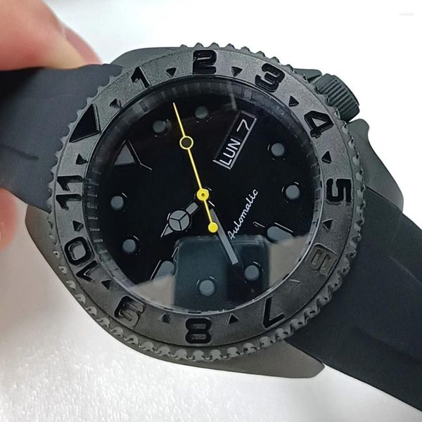 Relojes de pulsera Reloj mecánico resistente al agua para hombres NH36 Movimiento automático 41,5 mm Negro mate SKX007 Caja de acero con zafiro Correa de relojes de goma