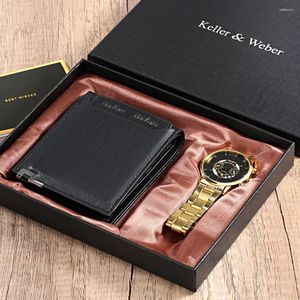 Horloges Heren quartz horloge Lederen portemonnee Set Luxe herenhorloges Zakelijk goud Herenhorloge Geldzak Cadeaus voor echtgenoot