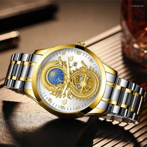 Montres-bracelets hommes montre à Quartz de luxe 2023 Top marque en acier inoxydable or Dragon montre-bracelet horloge montres Relogio Masculino
