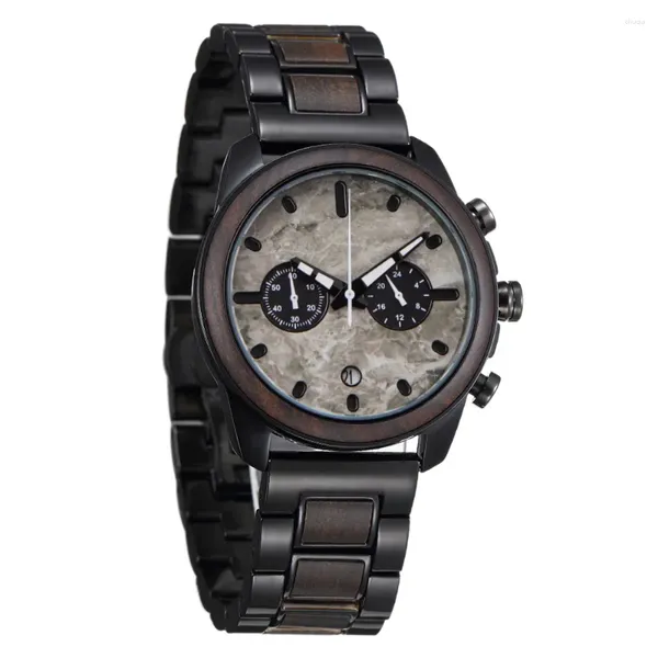 Relojes de pulsera Reloj de madera estilo mármol redondo para hombre Movimiento de cuarzo Relojes masculinos de madera Regalo para hombres