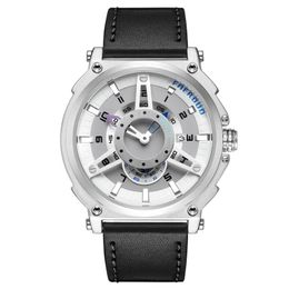 Polshorloges heren sport horloges big face top echte lederen pols horloge man klok mode chronograaf polswatch zilveren wache