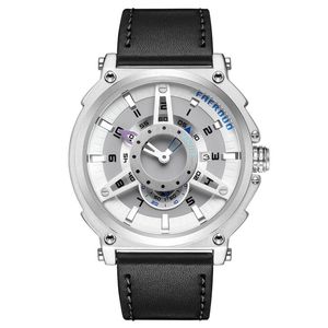 Montres-bracelets montres de sport pour hommes grand visage haut en cuir véritable montre-bracelet homme horloge mode chronographe montre-bracelet argent Wache