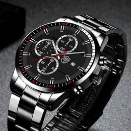 Montres-bracelets Montre pour hommes Noir Mode Quartz en acier inoxydable pour hommes Luxe Business Montres en cuir Calendrier Horloge Montre H2837