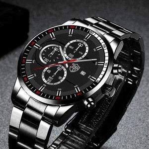 Montres-bracelets Montre pour hommes Noir Mode Quartz en acier inoxydable pour hommes Luxe Business Montres en cuir Calendrier Horloge Montre H246U