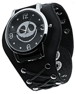 Montre-bracelets pour la montre masculine en cuir marron Punk Metal Boucle 40 mm grand cadran quartz relogios masculino
