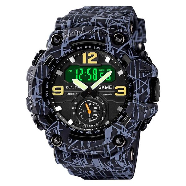 Relojes de pulsera para hombre, deportes digitales, resistente al agua hasta 5ATM, con alarma, cronómetro, retroiluminación LED, puntero electrónico de doble pantalla