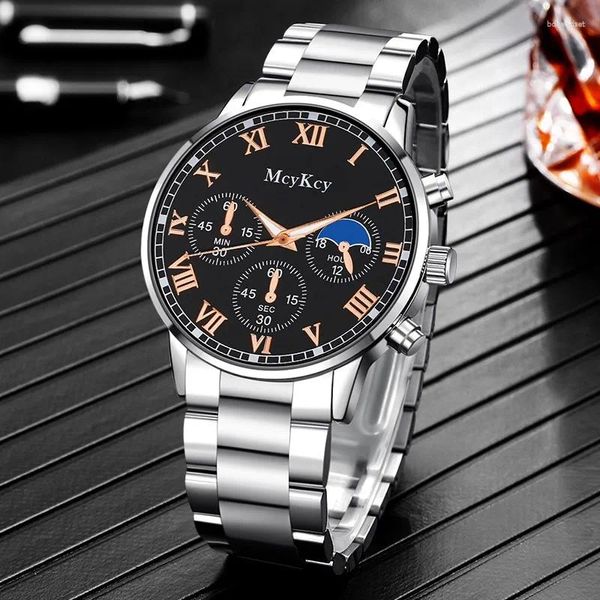 Relojes de Pulsera Reloj para Hombre Reloj de Pulsera analógico de Cuarzo de Acero Inoxidable de Alta Calidad Diseño de Disco clásico Relojes Informales Diarios para Adolescentes y niños