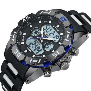 Montre-bracelets pour hommes Sports Silicone numérique double affichage étanche chronographe Vente 237U