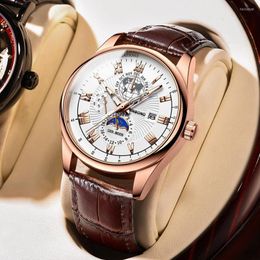 Horloges Heren Horloges 2023 BINBOND Selling Leren Band Horloge Casual Decoratie Waterdicht Mannelijke Klok Quartz Horloge Voor Studenten