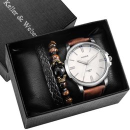 Polshorloges heren polshorloge geweven armband kralen geschenkdoos set mode lederen band zakelijke kwarts horloges eenvoudig en stijlvol horloge voor man