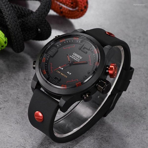 Relojes de pulsera para hombre, relojes deportivos, esfera grande, reloj de pulsera de cuarzo Digital resistente al agua, reloj militar electrónico Led negro, relojes masculinos con correa de goma