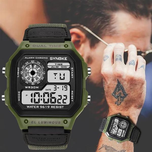 Montre-bracelets Men Sport Watchs STAPHOPHOP Retro Digital Watch for LED Electronic Clock Design Nylon Militar Homme Reloj Hombr292S