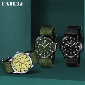 Montres-bracelets Hommes Sports Montre Armée Vert Militaire Quartz Mâle Horloge Automatique Date Bracelet En Nylon Étanche Extérieur Lumineux Mains Homme Horloge 230825