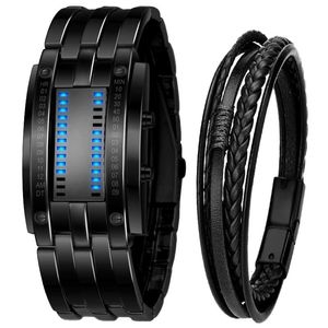 Horloges Herenhorloge 50m Waterdicht Lava Horloge Dubbele Rij Lamp Led Horloge Mannelijk Binaire Stalen Band Elektronisch Sporthorloge Relogios Masculino 230829