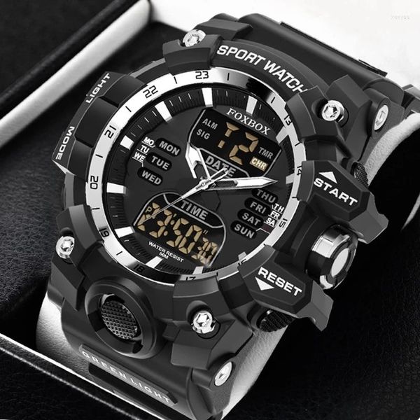 Relojes de pulsera Reloj de hombre Dual Time LED Digital para cronógrafo resistente al agua Cuarzo Rojo Militar Deporte Reloj de pulsera electrónico