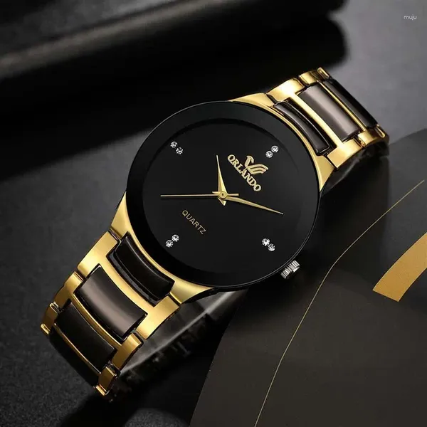 Relojes de pulsera Reloj para hombre Correa de gradiente a rayas minimalista de alta calidad Moda y elegante Estilo británico Banda de acero Regalo de cuarzo