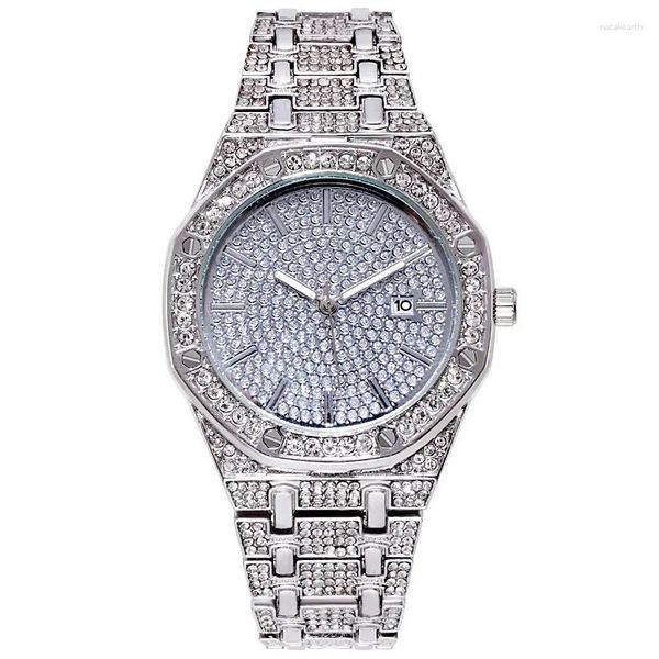 Montres-bracelets hommes montre Hip Hop diamant étincelant montres à Quartz mode classique numéro arabe étanche horloge goutte