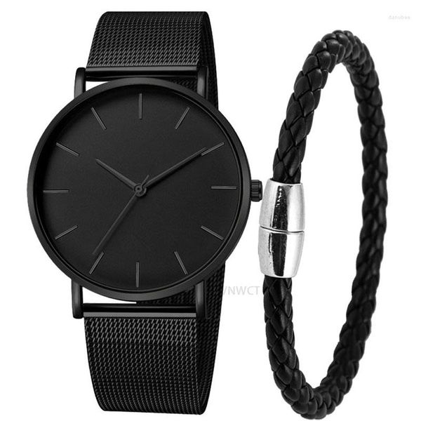 Montres-bracelets hommes montre Bracelet magnétique Ultra mince Quartz mince maille acier étanche Sport noir Relogio Masculino