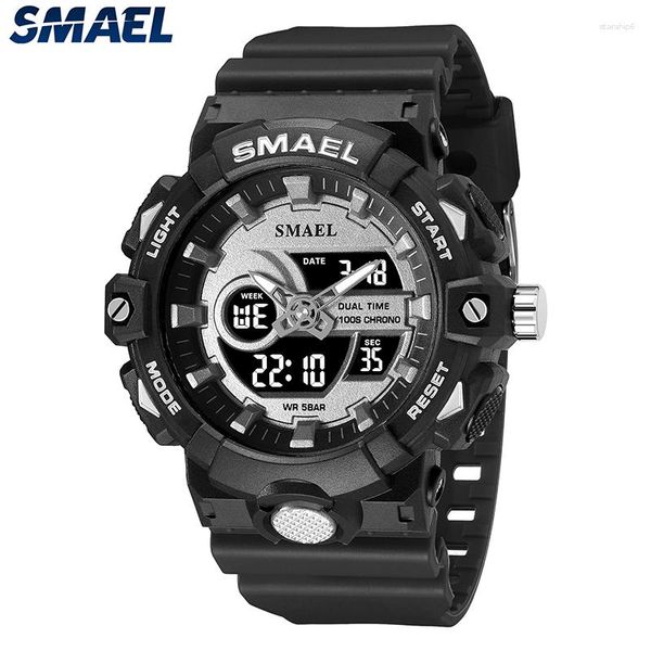 Relojes de pulsera Reloj de hombre Cuarzo 50M Impermeable Semana Pantalla Cronómetro Negro Reloj masculino Alarma 8081 Relojes deportivos Moda Casual