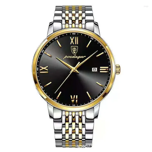 Relojes de pulsera Relojes para hombres Pantalla de fecha automática Banda de acero impermeable Boutique Corona en espiral Moda de lujo Cuarzo de negocios