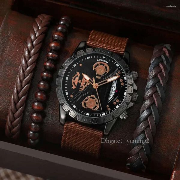 Montres-bracelets Hommes Montres Bracelet Ensembles Liandu Mode Nylon Bande Quartz Montre-Bracelet Élégant Cadeau Horloge Mâle Relogio Masculino No Box