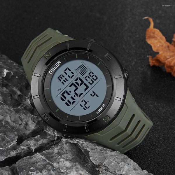 Relojes de pulsera para hombre, relojes electrónicos Led para exteriores, militares, Wateroof, reloj de pulsera de silicona verde militar, cronómetro de buceo 5ATM, reloj Digital