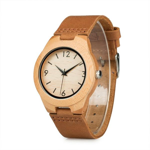 Relojes de pulsera Reloj de madera para hombres y mujeres Relojes de amantes de madera de bambú con movimiento japonés con reloj de pulsera de cuero genuino Relogio Masculin