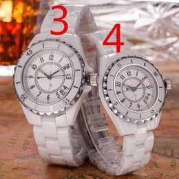 Montres-bracelets Hommes Femmes Couple Montre Véritable Céramique Sport Montre-Bracelet Or Blanc Diamants Vintage Watches269c