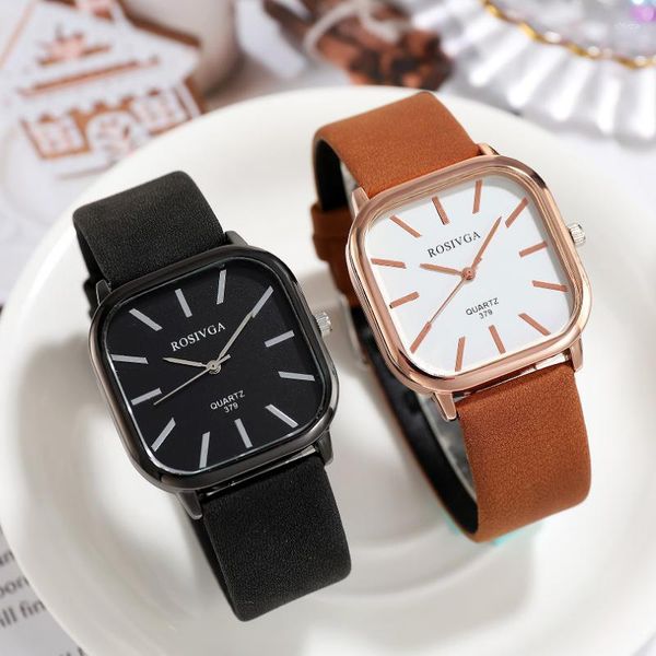 Relojes de pulsera Hombres Mujeres Reloj de moda Estudiante Cinturón de cuero Cuadrado Cuarzo Hombre Pareja Amantes Reloj Niñas Niños Relojes