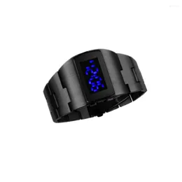 Montres-bracelets hommes montre-bracelet en acier inoxydable bleu LED mode affaires mâle étanche horloge cadeaux pour conférence de bureau