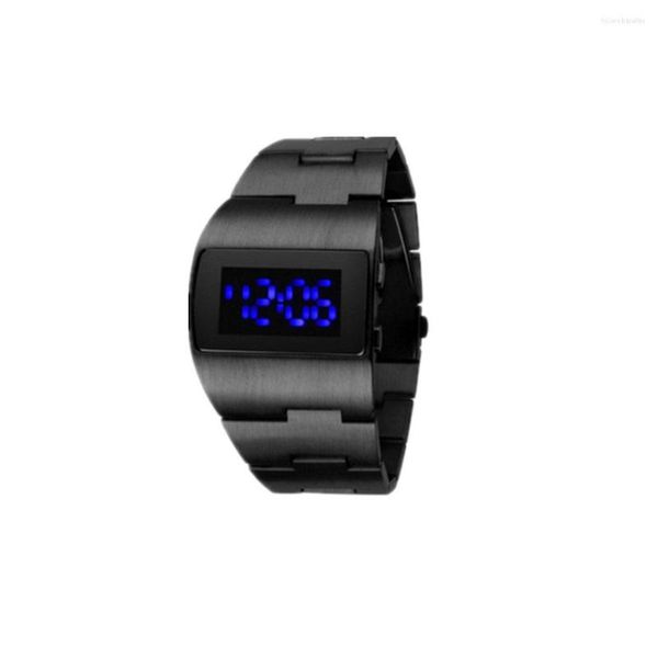 Relojes de pulsera para hombre, reloj de pulsera de acero inoxidable, LED azul, relojes deportivos de moda, reloj de negocios para hombre, regalos, trabajo, oficina, conferencia