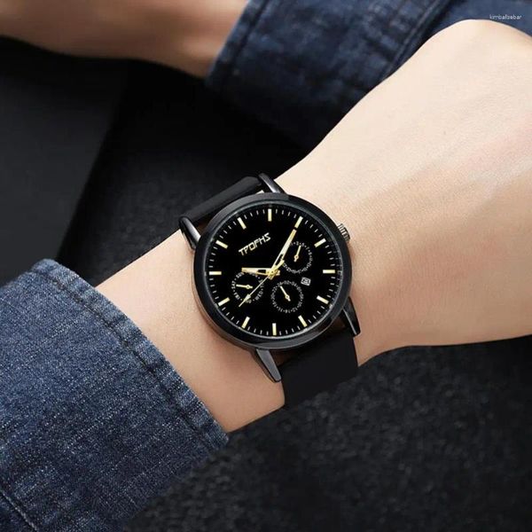 Relojes de pulsera Reloj de pulsera para hombre Cuarzo elegante para hombre con tres esferas pequeñas Correa de cuero sintética ajustable Alta precisión para negocios