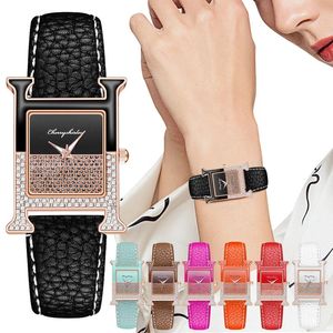 Relojes de pulsera Reloj negro para hombre Cherryshirley Fashion Ladies Casual Reloj con correa de cuero de cuarzoRelojes de pulsera