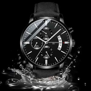 Montre-bracelets pour hommes Business Top Luxury Mens Quartz Es Minimaliste de montre en cuir décontracté Calendrier Calendrier HETS MENS Watch Q240529